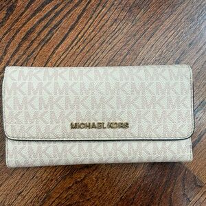 Michael Kors Beige Wallet with Gold Logo